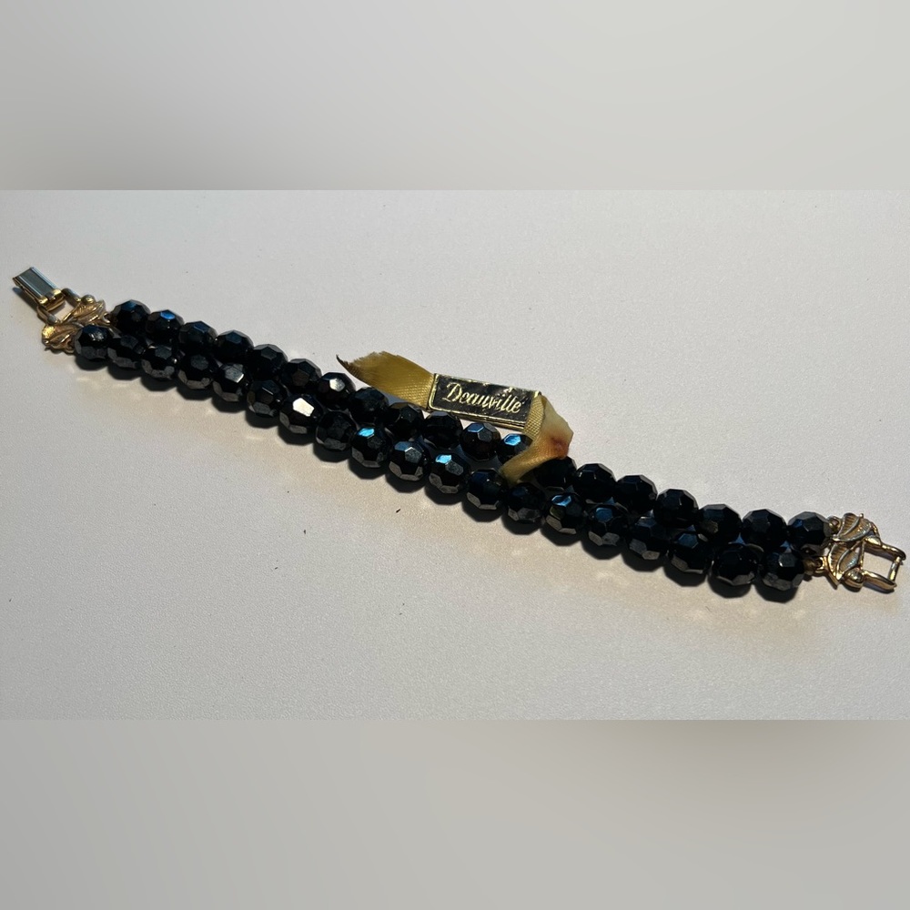 Deauville Vintage Mid-Century Black Crystal Bracelet w/ Original Tag